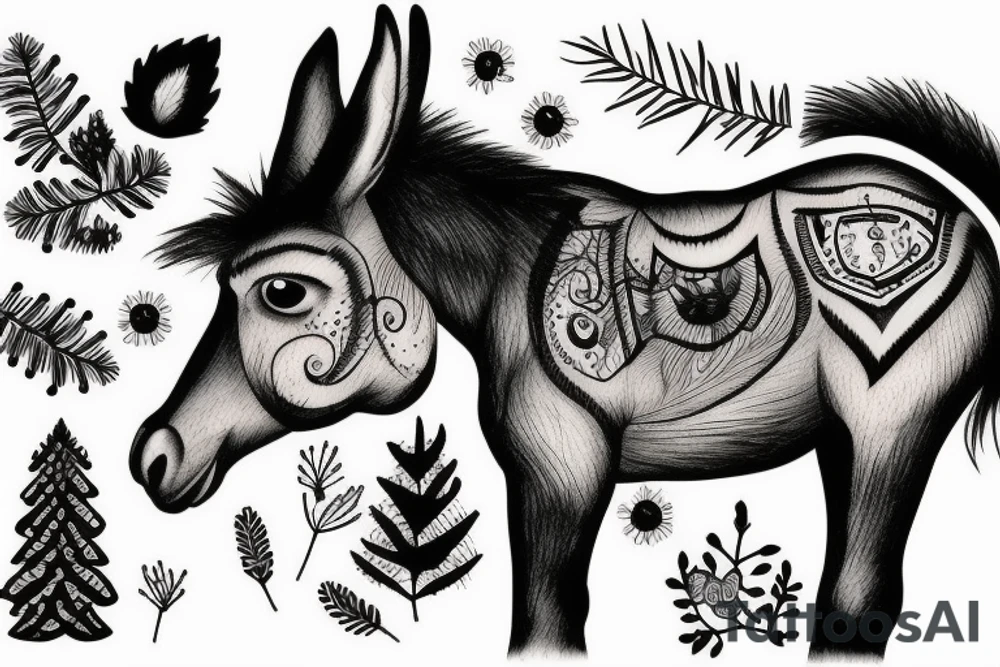 donkey under a spruce tattoo idea