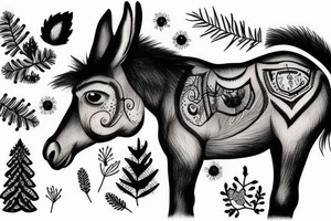 donkey under a spruce tattoo idea