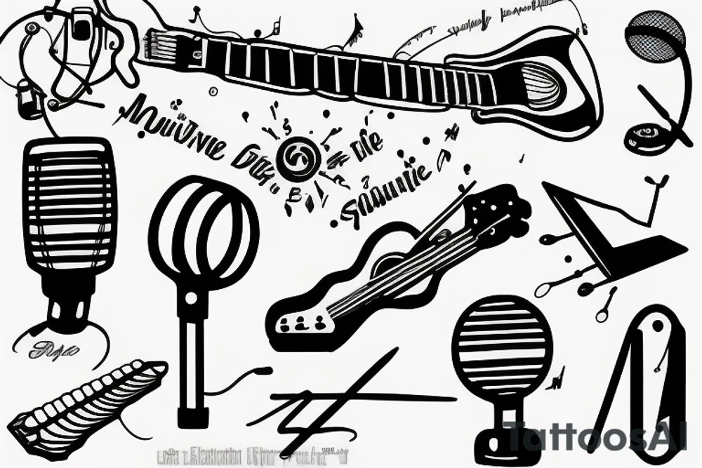Note, soundwave, guitar, microphone tattoo idea