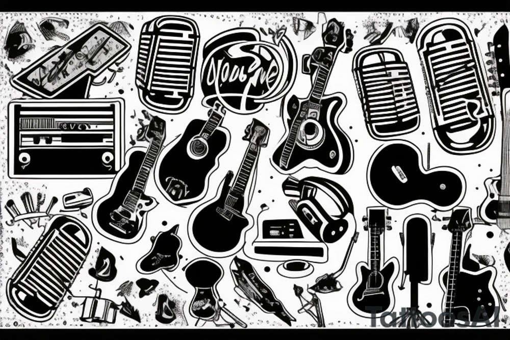Note, soundwave, guitar, microphone tattoo idea