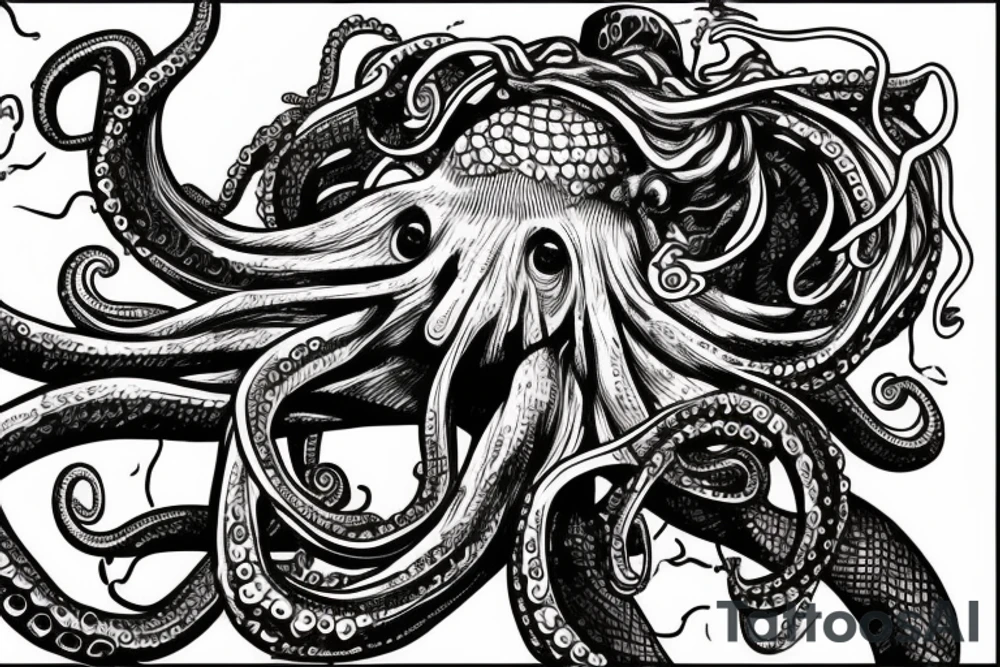 a giant octopus taking down a pirate ship tattoo idea
