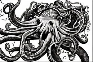 a giant octopus taking down a pirate ship tattoo idea