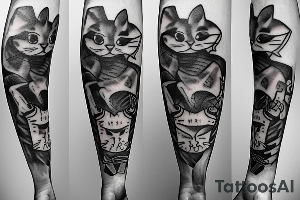 Cat with bones tattoo idea