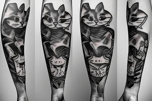 Cat with bones tattoo idea