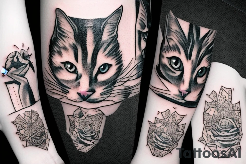 Cat with bones tattoo idea