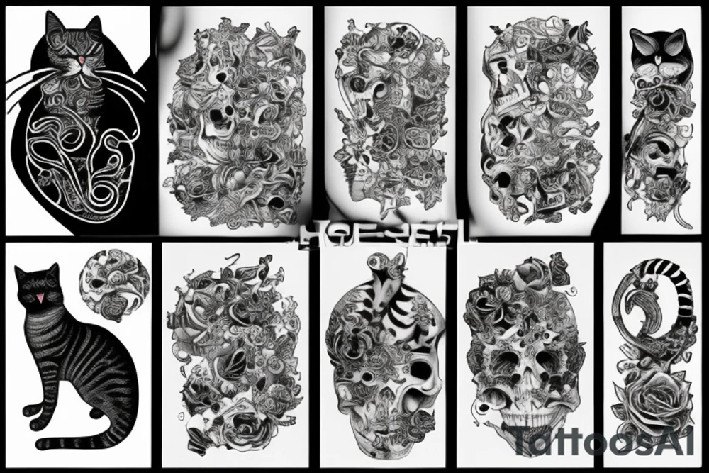 Cat with bones tattoo idea