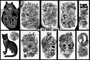 Cat with bones tattoo idea