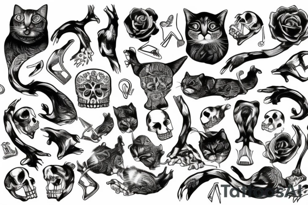 Cat with bones tattoo idea