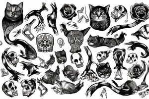 Cat with bones tattoo idea