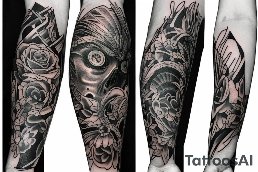 full arm tatto blacfire tattoo idea