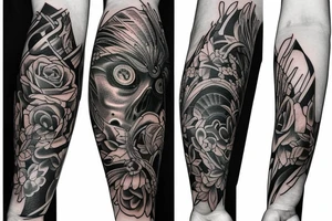 full arm tatto blacfire tattoo idea
