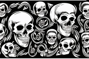 skull with black hood and sythe behind with it looking at its wrist watch tattoo idea