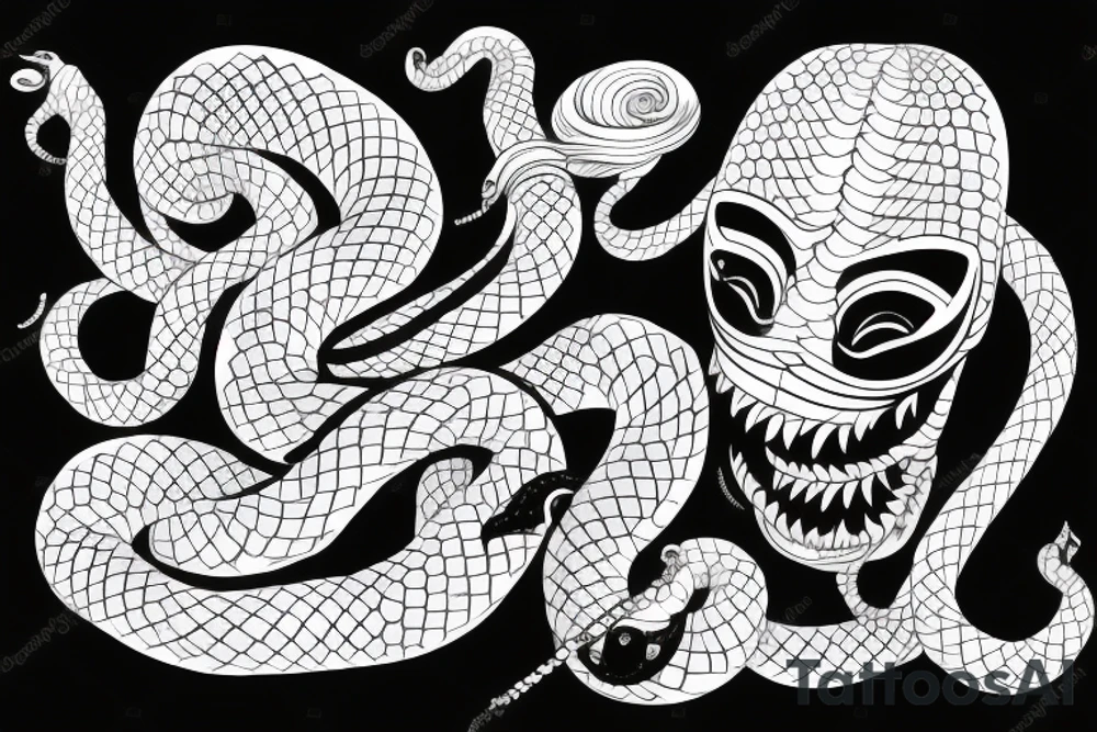 hanya mask snake coming out of mask tattoo idea