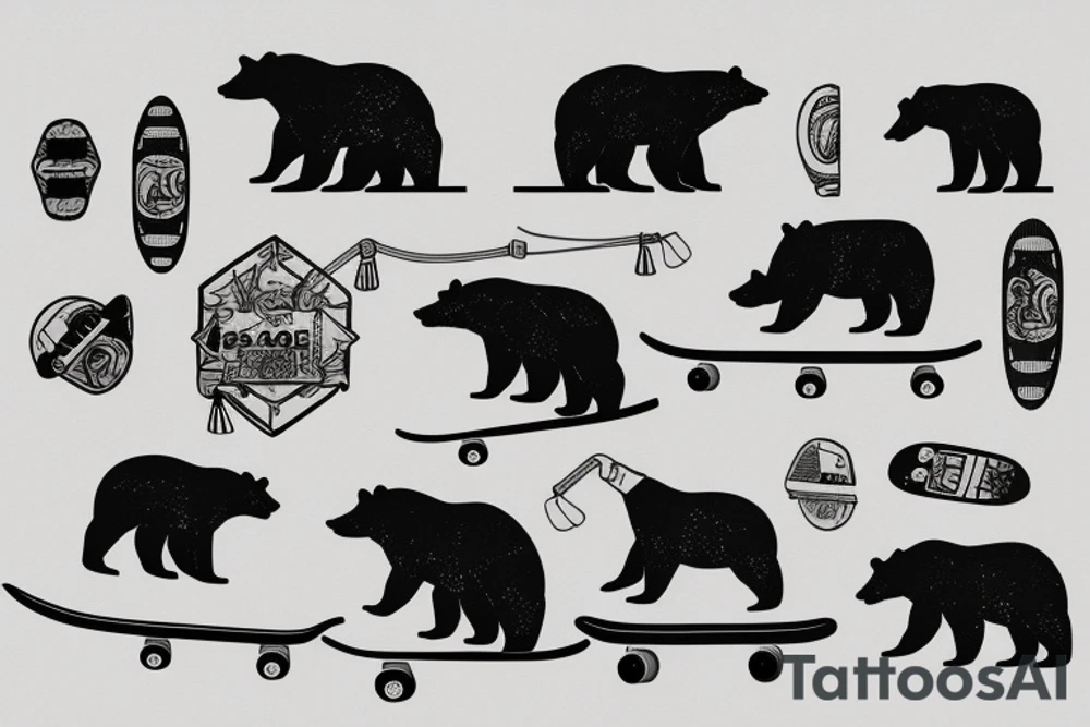 Bear riding a Skateboard tattoo idea