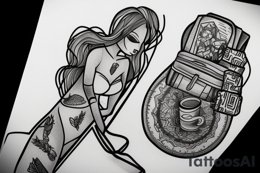 Woman with a backpack full of bricks tattoo idea