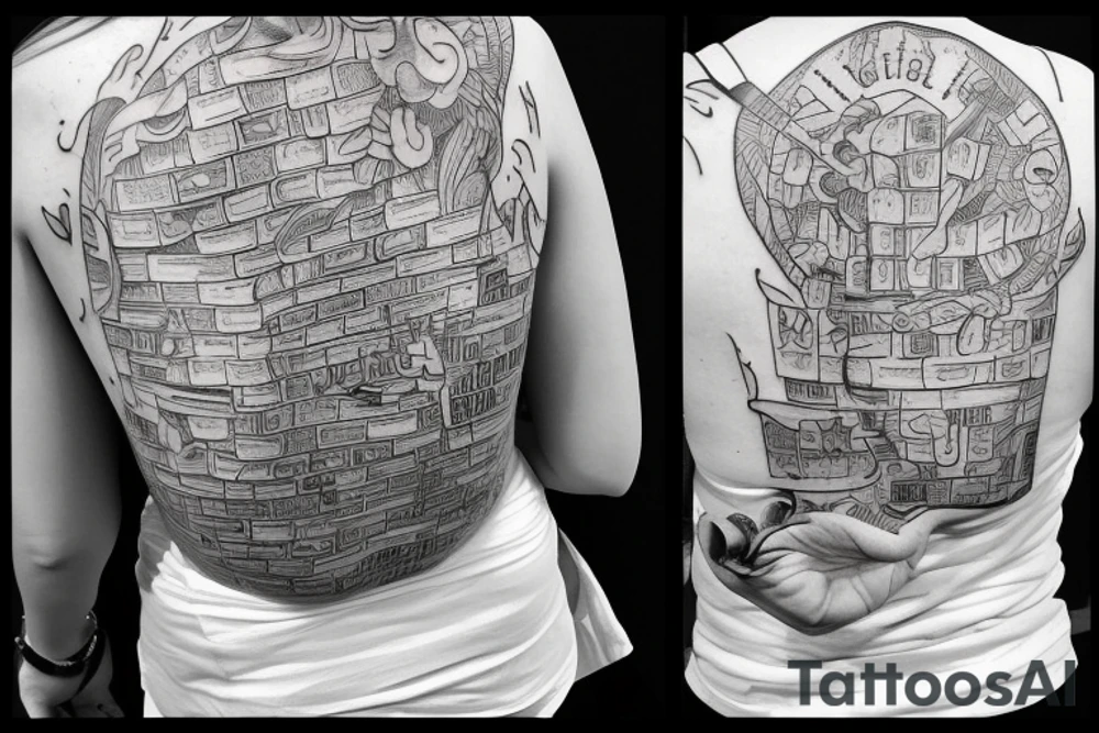 Woman wearing a backpack full of bricks tattoo idea