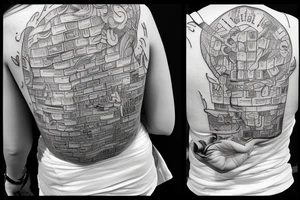 Woman wearing a backpack full of bricks tattoo idea