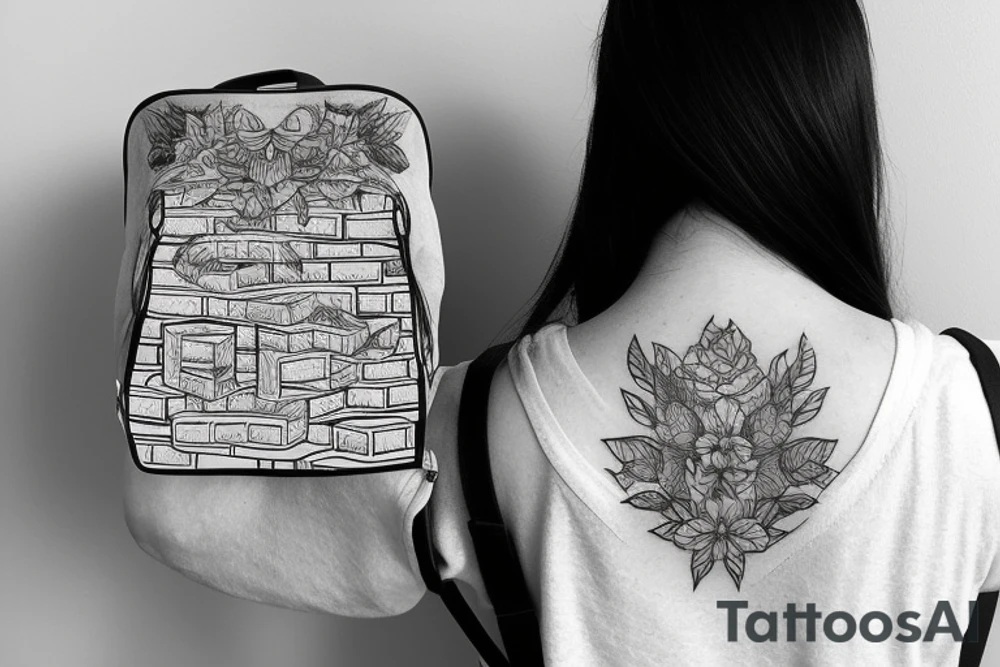 Woman wearing a backpack full of bricks tattoo idea