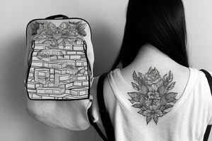 Woman wearing a backpack full of bricks tattoo idea