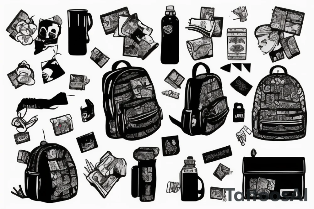 Woman wearing a backpack full of bricks tattoo idea