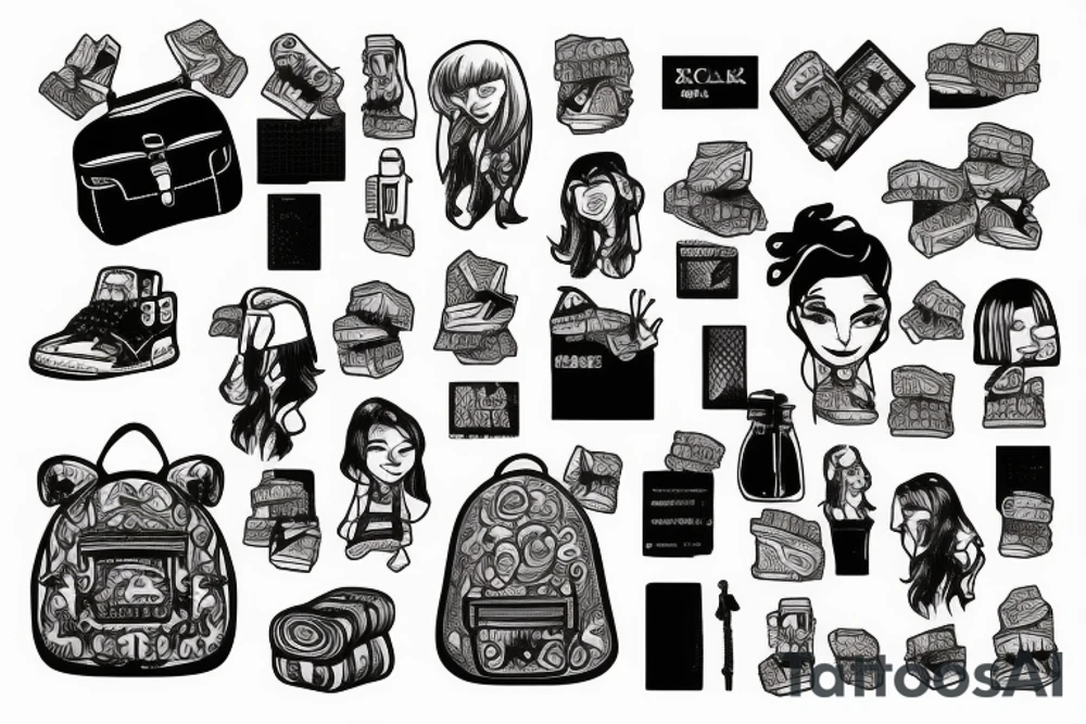 Woman wearing a backpack full of bricks tattoo idea