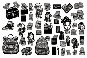 Woman wearing a backpack full of bricks tattoo idea