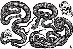 Snake with skull and Japanese waves tattoo idea