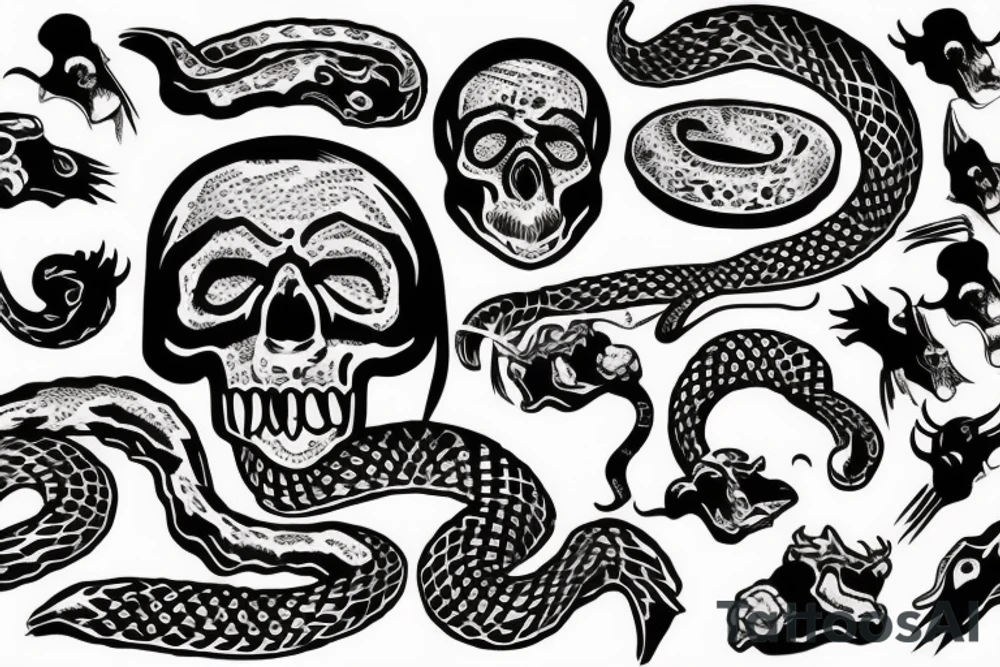 Snake going out of skull tattoo idea