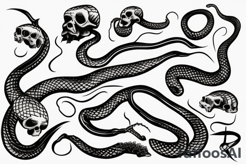Snake going out from skull tattoo idea