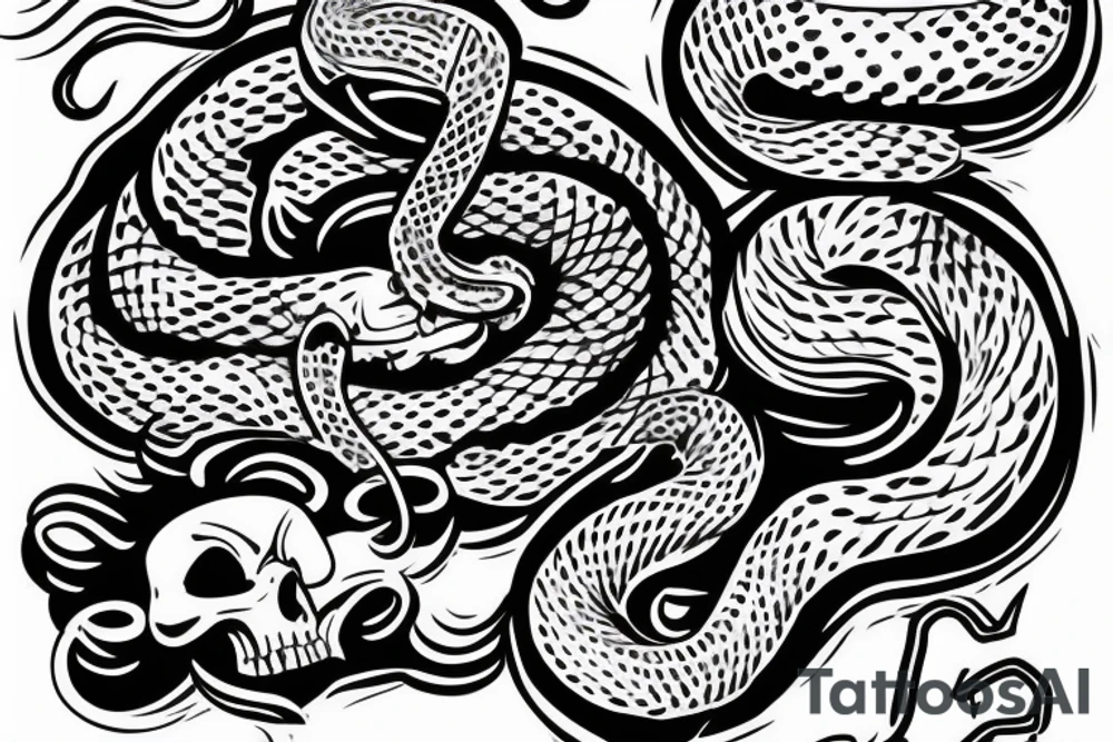 Snake going out from skull tattoo idea