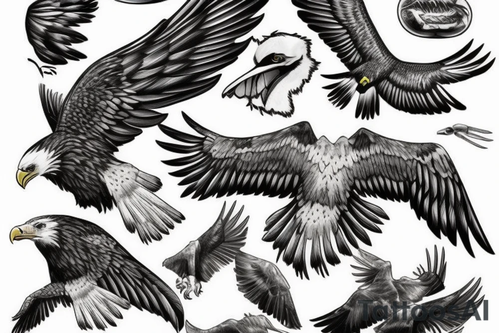 an eagle flying with wide wing span tattoo idea