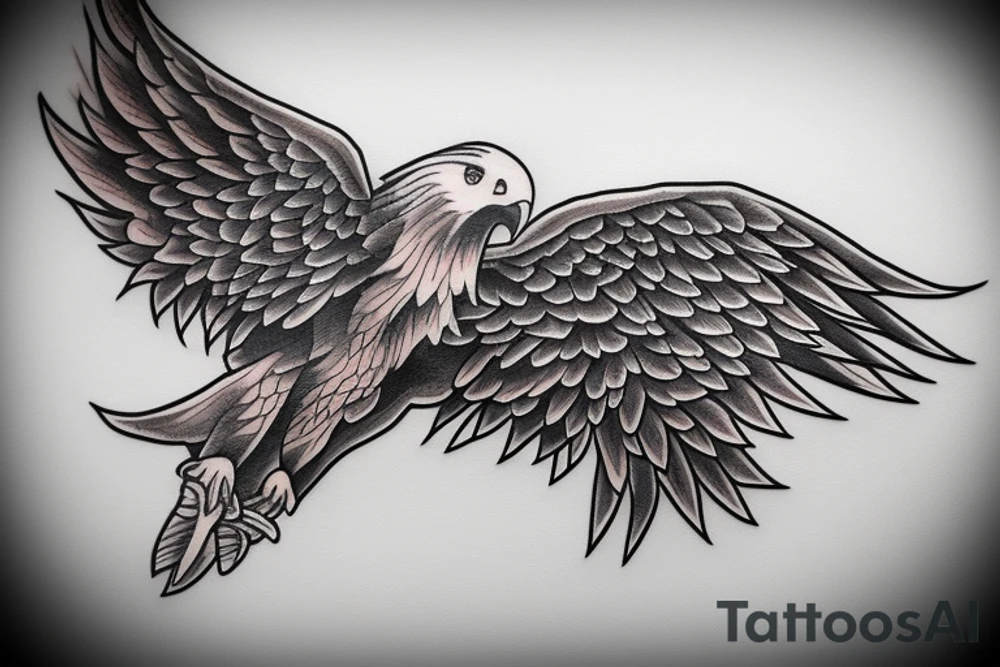 an eagle flying with wide wing span tattoo idea