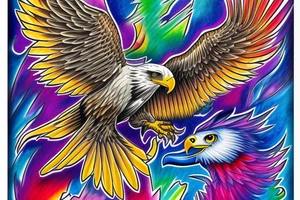 a colourful eagle flying with wide wing span tattoo idea