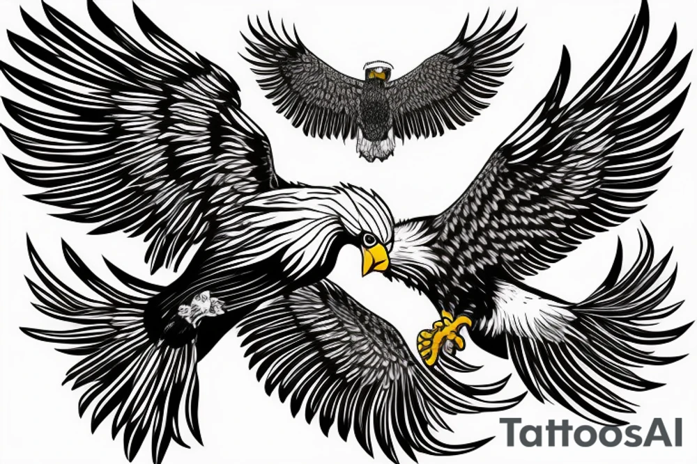 a colourful eagle flying with wide wing span tattoo idea