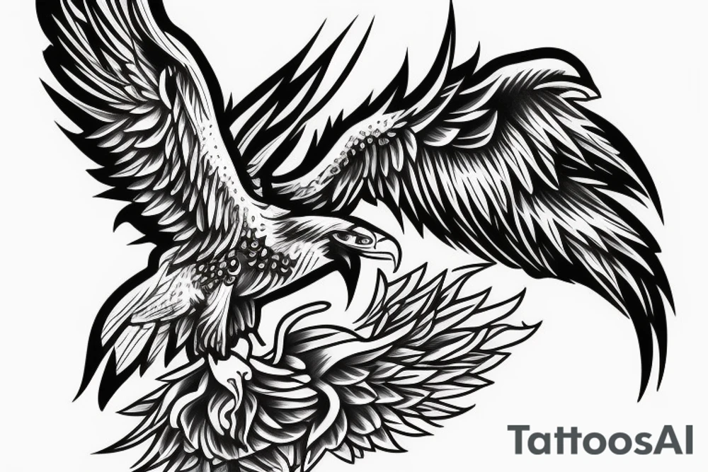 a realistic eagle flying with wide wing span tattoo idea