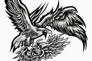 a realistic eagle flying with wide wing span tattoo idea