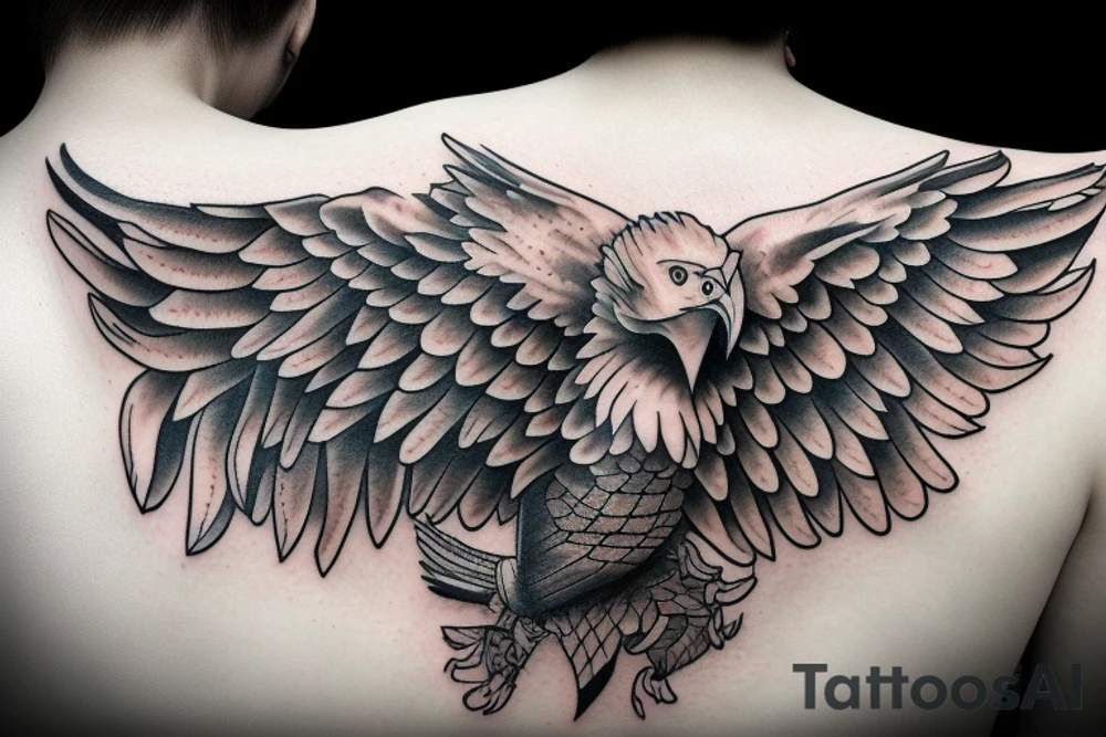 a realistic eagle flying with wide wing span tattoo idea