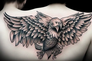a realistic eagle flying with wide wing span tattoo idea