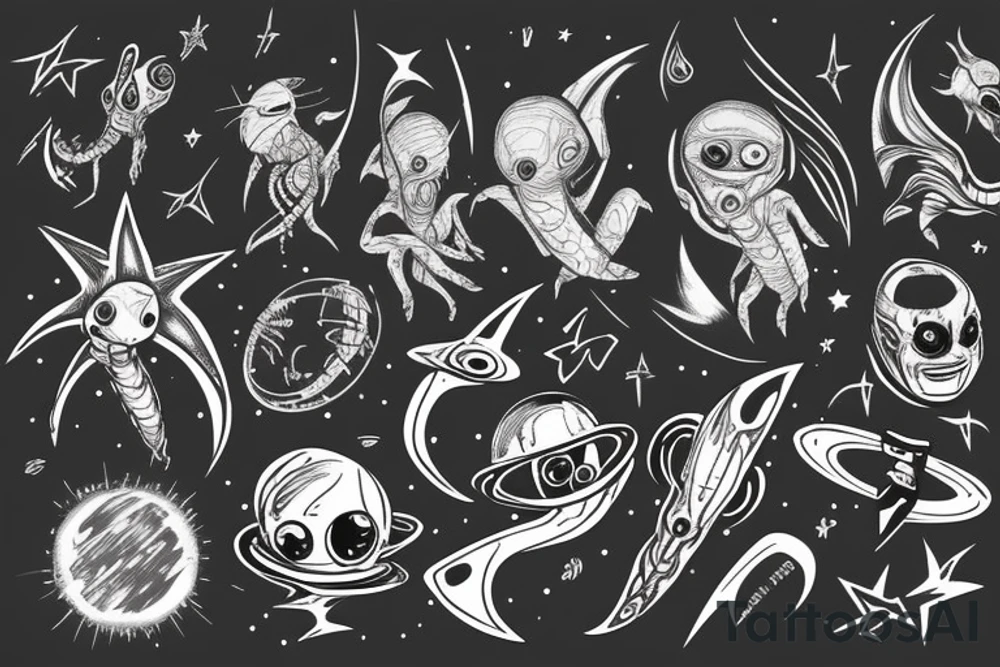 alien, star, galaxy, space tattoo idea