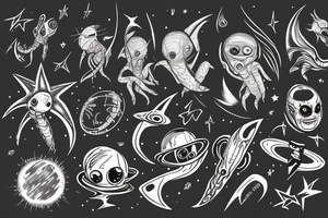 alien, star, galaxy, space tattoo idea