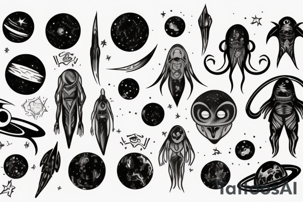 alien, star, galaxy, space tattoo idea