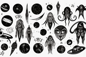 alien, star, galaxy, space tattoo idea