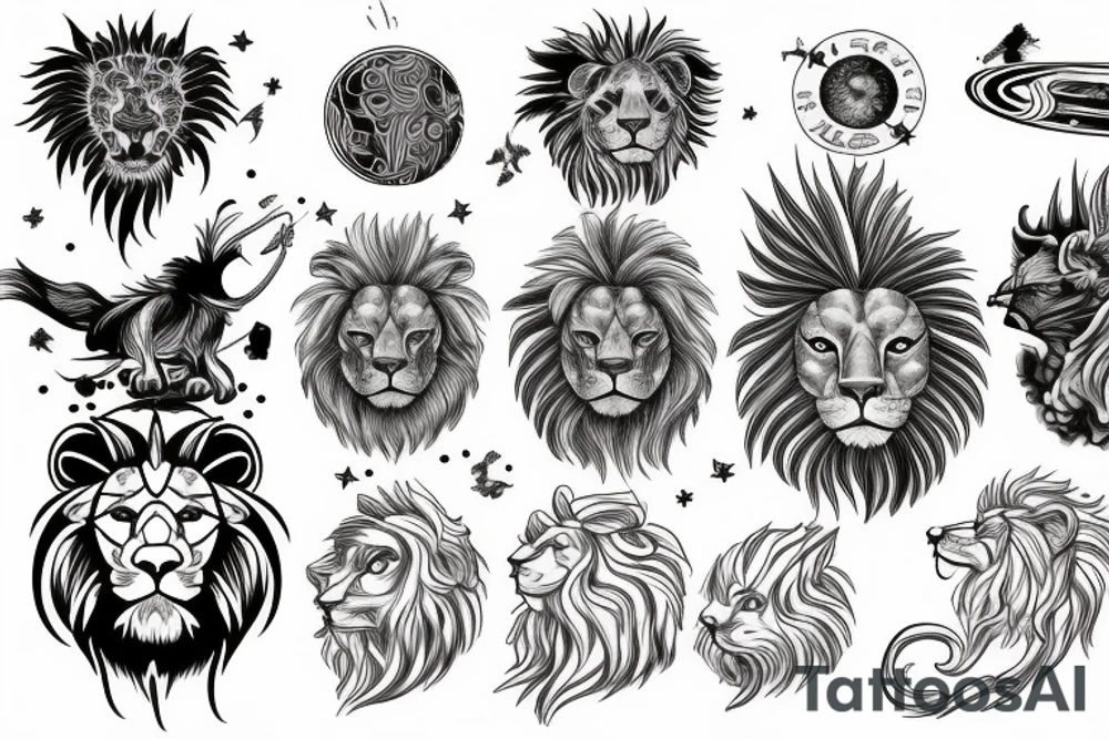 vertical size, griffin, lion, solar system and brain tattoo idea