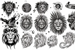 vertical size, griffin, lion, solar system and brain tattoo idea
