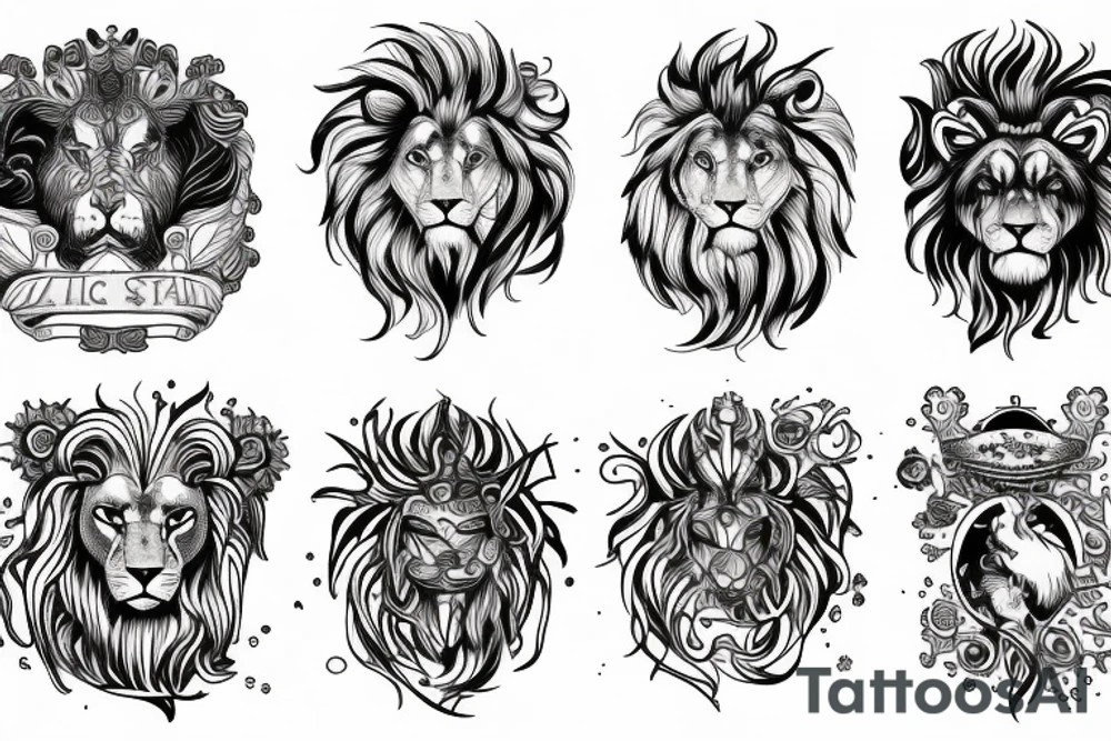 vertical size, griffin, lion, solar system and brain tattoo idea