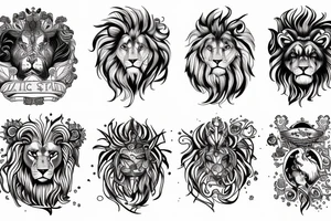 vertical size, griffin, lion, solar system and brain tattoo idea