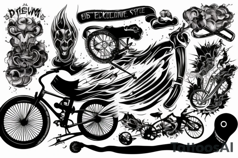 Downhill bicycle, extreme, smoke, fire tattoo idea