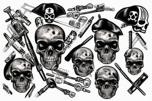 pirate skull with crossed syringes tattoo idea