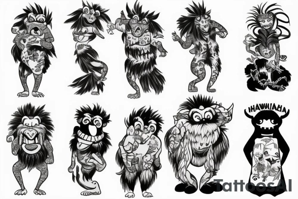 hormone monster in hawaiian skirt tattoo idea