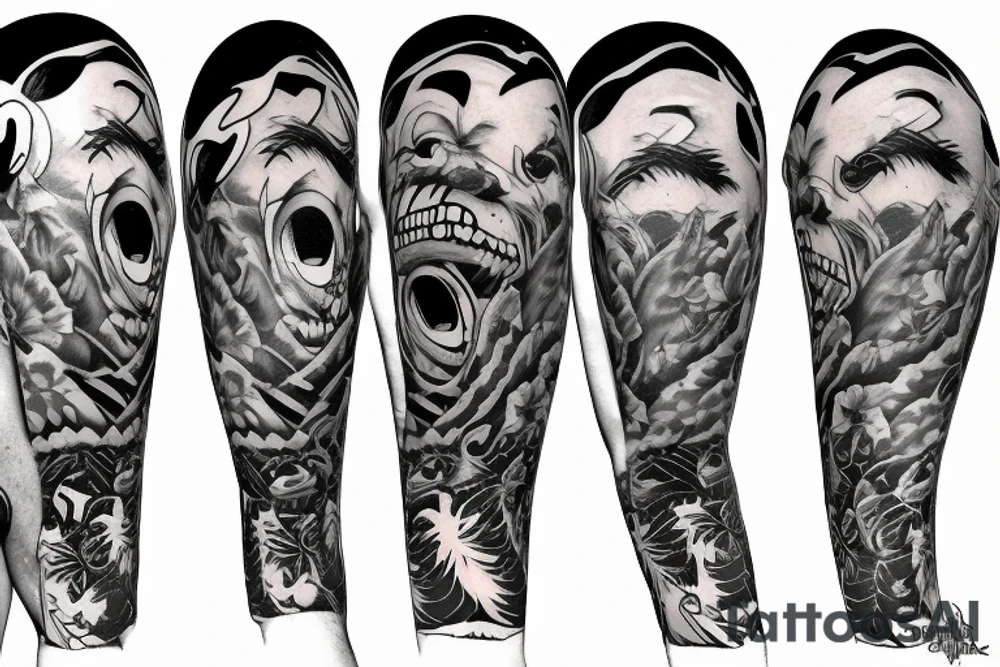 Big mounth hormone monster in hawaiian skirt tattoo idea